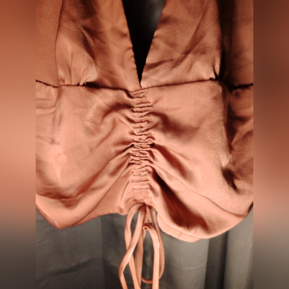 Rust Brown/ Rose Gold Ruched Top - Picture 2 of 8